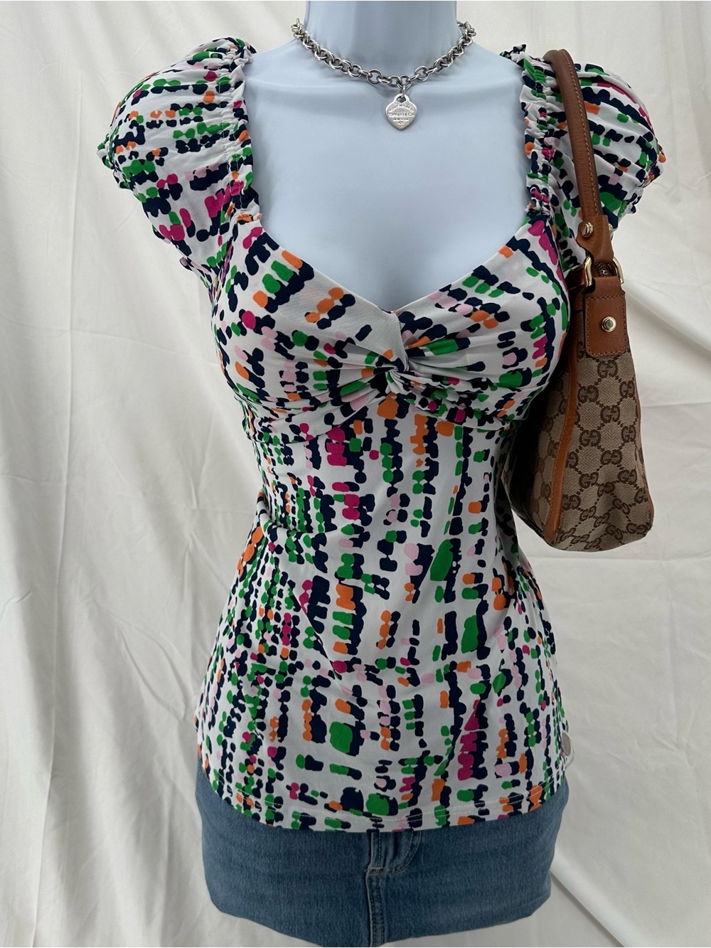 Babydoll Coquette Candies Y2K Multicolor Abstract Peasant Top